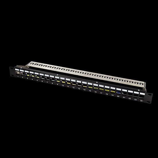 Logilink 9" Patch panel 24 keystone jack csatlakozóhoz, hátsó kábelkezelővel (NK4058)