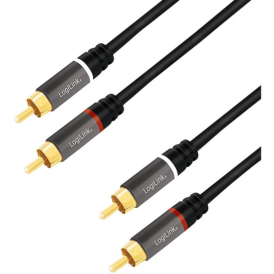 Logilink Audio Cable, 2x2 Cinch (RCA) male, gold, 0,5m, black (CA1201)