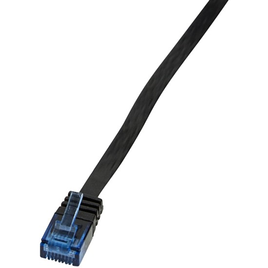 LogiLink CAT5e UTP Flat Patch Cable, AWG 30, blue colour RJ45 short plug, black, 15M (CP0140B)