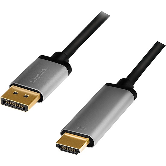 Logilink DisplayPort cable, DP/M to HDMI A/M, 4K/60 Hz, alu, black/grey, 2 m (CDA0107)