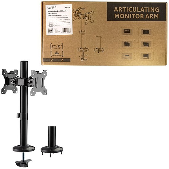 Logilink Dual Monitor mount, 17"-32", steel, articulating (BP0109)