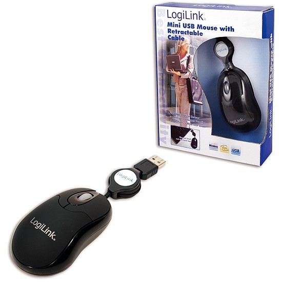 Logilink Mini USB egér visszahúzható kábellel (ID0016)