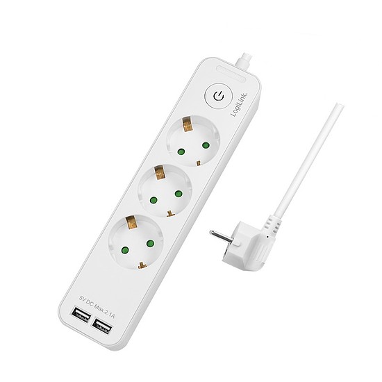 Logilink Outlet Strip, 3 safety sockets, w/ 2x USB Port, white (LPS248U)