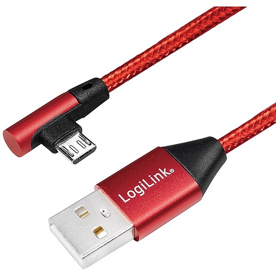 Logilink USB 2.0 Cable, AM to Micro BM, angled plug, red, 0.3m (CU0149)