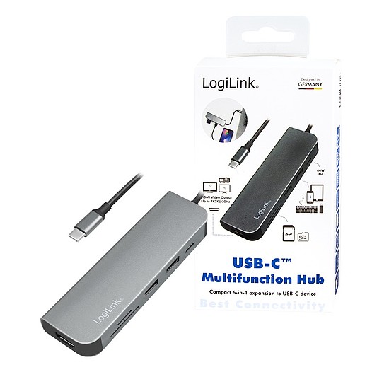 Logilink USB 3.2 Gen 1, Docking Station, USB-C, 6-Port, w/PD, cable version (UA0343)