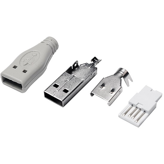 Logilink USB-A Plug solder type, set w. 4 parts incl. boot, grey (UP0001)