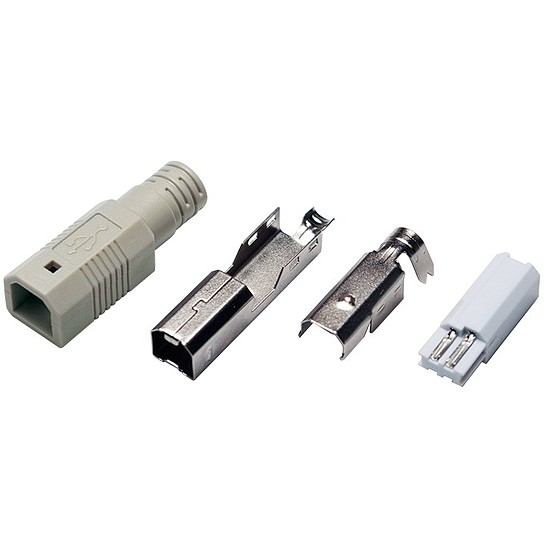 Logilink USB-B Plug solder type, set w. 4 parts incl. boot, grey (UP0002)