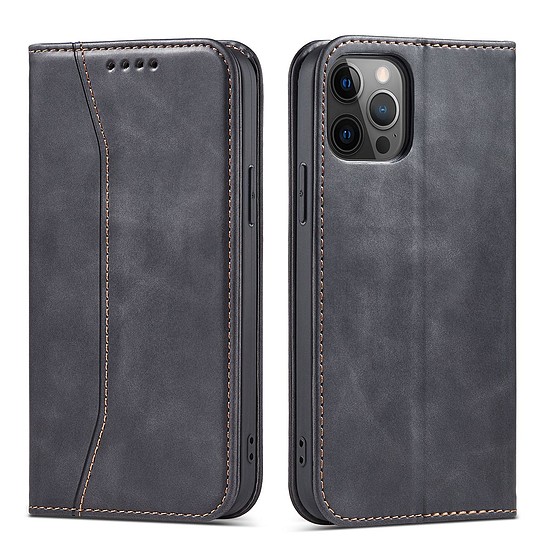 Mágneses díszes tok iPhone 12 Pro Pouch Card pénztárca kártyatartóhoz, fekete