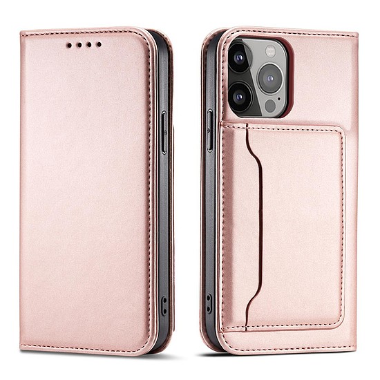 Mágneses kártyatok iPhone 13 Pro Max Pouch Card pénztárca kártyatartóhoz, rózsaszín