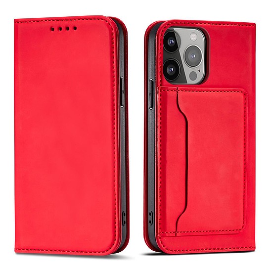 Mágneses kártyatok iPhone 13 Pro Pouch Card pénztárca kártyatartóhoz, piros