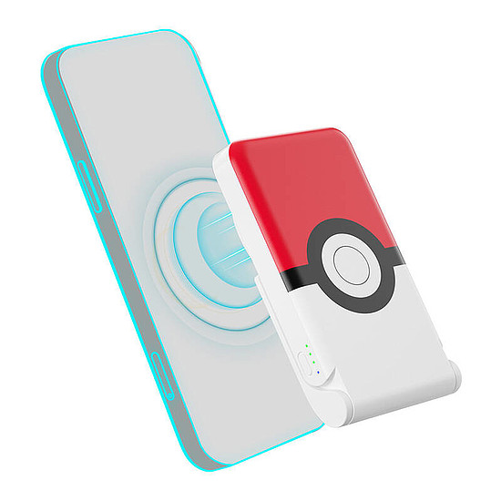 Mágneses powerbank OTL 5000 mAh, USB-C 15W, Pokemon Pokeball állvánnyal piros-fehér (PK1186)