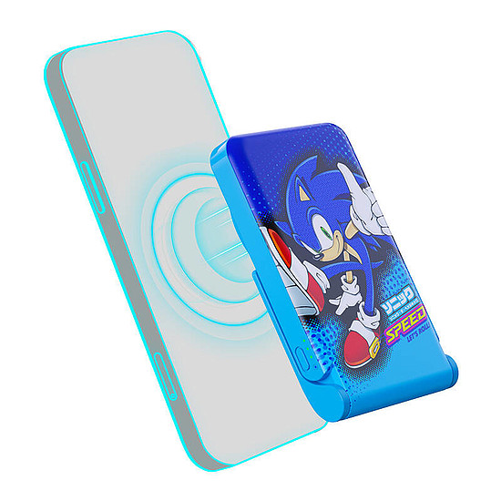 Mágneses powerbank OTL 5000 mAh, USB-C 15W, Sonic The Hedgehoh állvánnyal kék (SH1195)