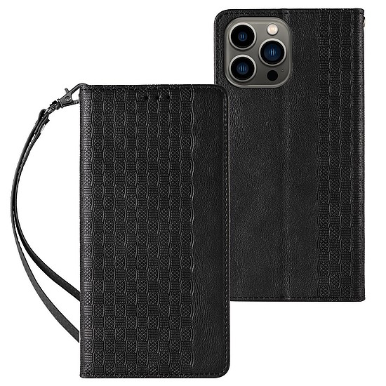 Mágnespántos tok iPhone 12 Pro Max Pouch pénztárcához + mini pántos medál fekete