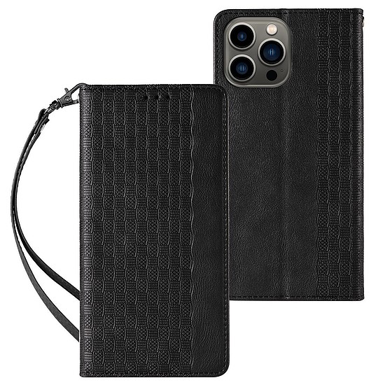 Mágnespántos tok iPhone 14 Pro Flip Wallet Mini pántos állványhoz, fekete