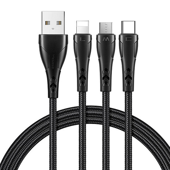 Mcdodo 3 az 1-ben USB-USB-C / Lightning / Micro USB kábel CA-6960 1,2 m fekete