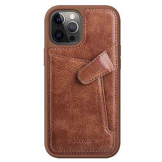 Nillkin Aoge Leather Case valódi bőr védő pénztárcahuzat iPhone 12 mini barna