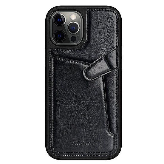 Nillkin Aoge Leather Case valódi bőr védő pénztárcahuzat iPhone 12 mini fekete