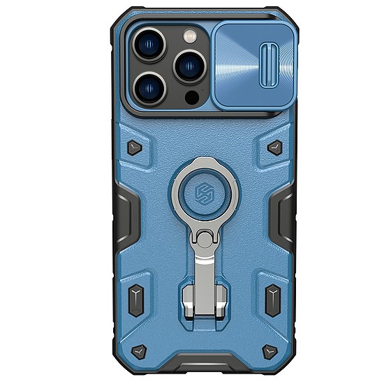 Nillkin CamShield Armor Pro Case Cover iPhone 14 Pro Max Armor Cover a kameravédő gyűrű állvánnyal kék