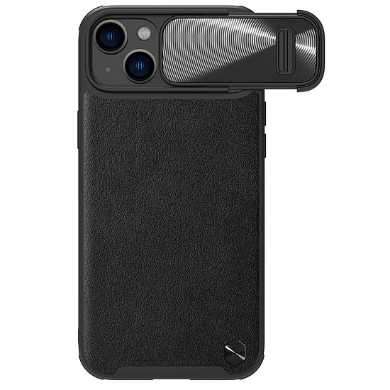 Nillkin CamShield Leather S Case iPhone 14 Plus borítás fekete kameraborítással