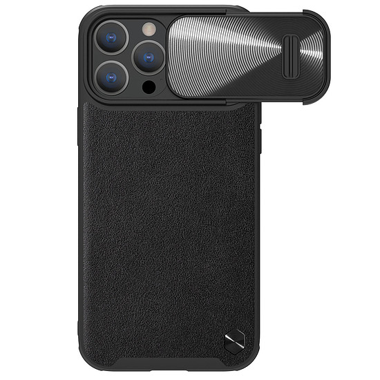 Nillkin CamShield Leather S Case iPhone 14 Pro borítás fekete kameraburkolattal