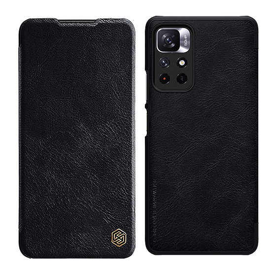 Nillkin Qin Case Case Xiaomi Redmi Note 11T 5G / Note 11S 5G / Note 11 5G (Kína) / Poco M4 Pro 5G kameravédő tok tok Flip Cover fekete