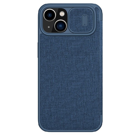 Nillkin Qin Cloth Pro Case tok iPhone 14 Camera Protector Tartótok Flip Tok Kék