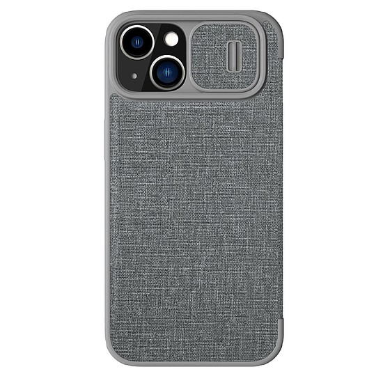 Nillkin Qin Cloth Pro Case tok iPhone 14 Plus fényképezőgéphez Protector Tartótok Flip tok Szürke