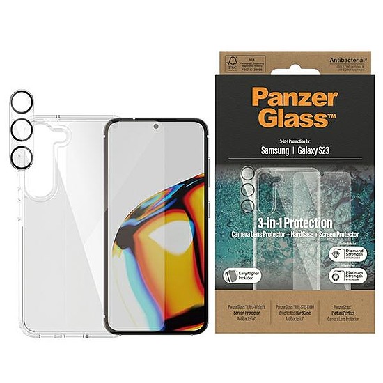 PanzerGlass Bundle 3 az 1-ben átlátszó tok + film + kameravédő Samsung Galaxy S23 készülékhez