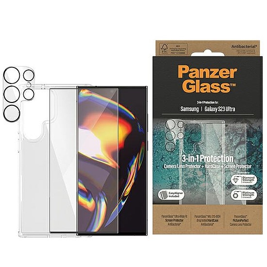 PanzerGlass Bundle 3 az 1-ben átlátszó tok + film + kameravédő Samsung Galaxy S23 Ultra készülékhez