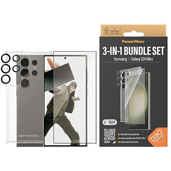 PanzerGlass Bundle 3 az 1-ben átlátszó tok + film + kameravédő Samsung Galaxy S24 Ultra készülékhez