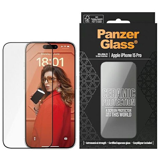 PanzerGlass Ceramic Protection kerámia üveg iPhone 15 Pro készülékhez pozicionálóval