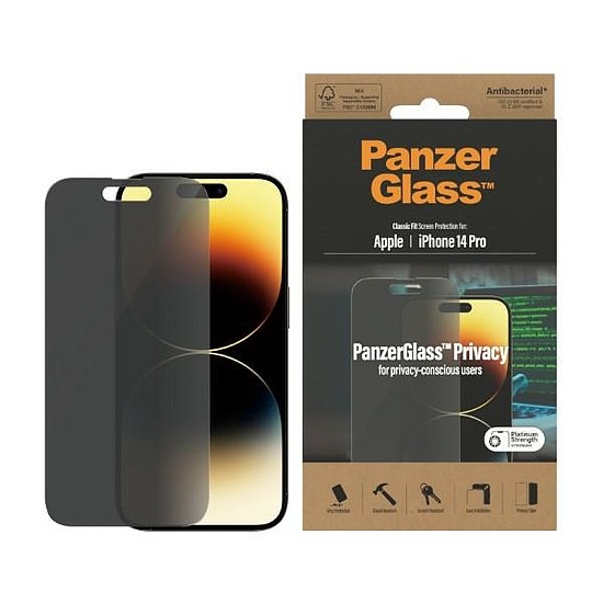 PanzerGlass Classic Fit antibakteriális védőüveg iPhone 14 Pro készülékhez