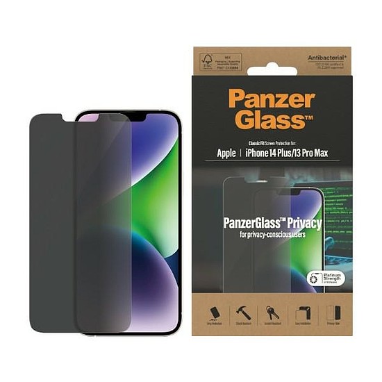 PanzerGlass Classic Fit Privacy antibakteriális üveg iPhone 14 Plus/13 Pro Max készülékhez