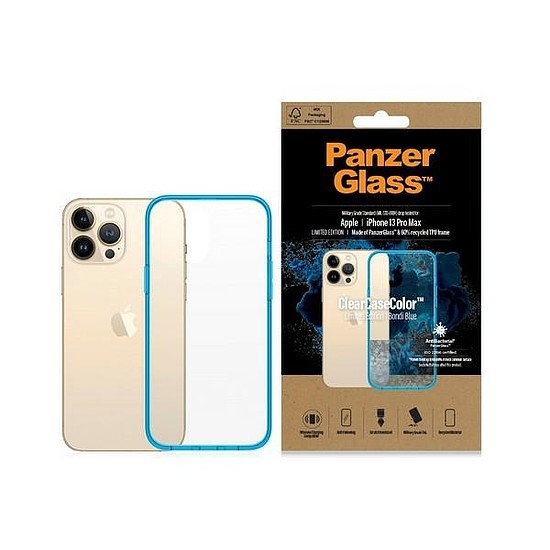 PanzerGlass ClearCase antibakteriális katonai minősítésű tok iPhone 13 Pro Max készülékhez - átlátszó kék