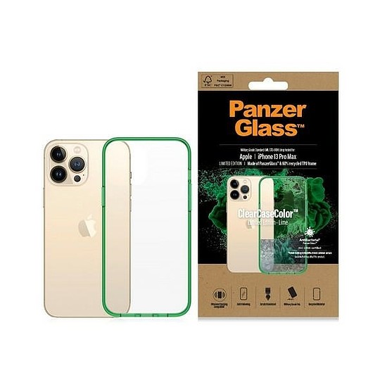 PanzerGlass ClearCase antibakteriális katonai minősítésű tok iPhone 13 Pro Max készülékhez - átlátszó zöld