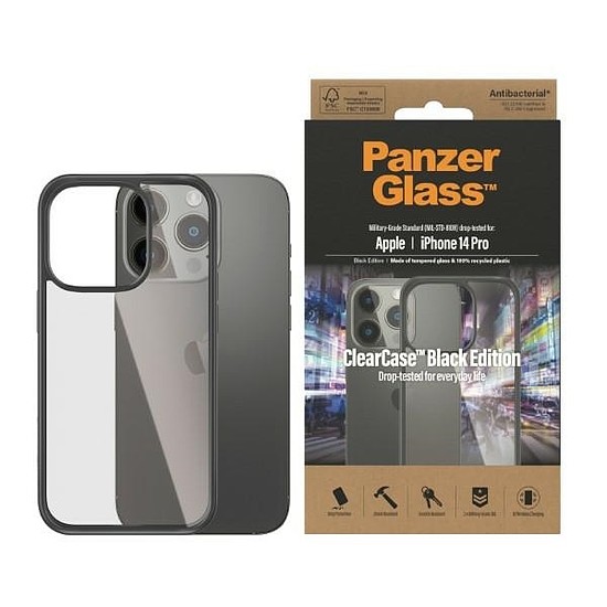 PanzerGlass ClearCase antibakteriális tok iPhone 14 Pro-hoz - átlátszó és fekete