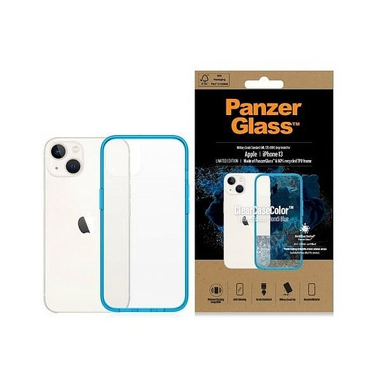 PanzerGlass ClearCase antibakteriális tok Military Grade tanúsítvánnyal iPhone 13 / 14 / 15 telefonhoz - átlátszó kék