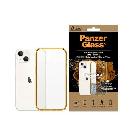 PanzerGlass ClearCase antibakteriális tok Military Grade tanúsítvánnyal iPhone 13 / 14 / 15 telefonhoz - átlátszó sárga