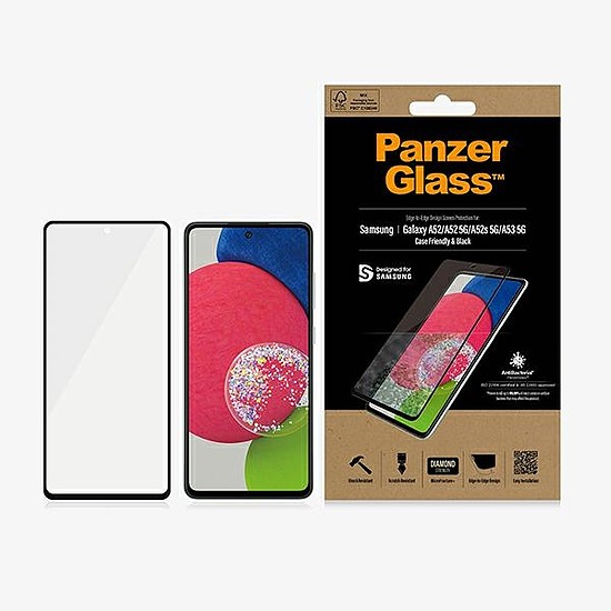 PanzerGlass E2E Microfracture antibakteriális üveg Samsung Galaxy A52 / A52 5G / A53 5G készülékhez - fekete kerettel