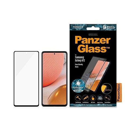 PanzerGlass E2E Microfracture antibakteriális üveg Samsung Galaxy A72 készülékhez - fekete kerettel