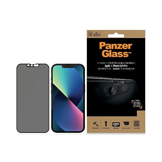 PanzerGlass E2E mikrotörés elleni antibakteriális magánüveg kameravédővel iPhone 13/13 Pro készülékhez - fekete kerettel