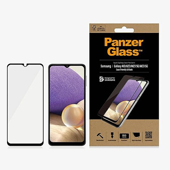 PanzerGlass E2E normál edzett üveg Samsung Galaxy A12 / A23 / M23 / M33 5G telefonhoz - fekete kerettel