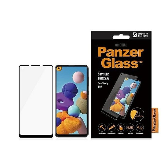 PanzerGlass E2E Normál edzett üveg Samsung Galaxy A21-hez - fekete kerettel