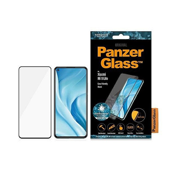 PanzerGlass E2E Normál edzett üveg Xiaomi Mi 11 Lite 5G antibakteriális - fekete kerettel