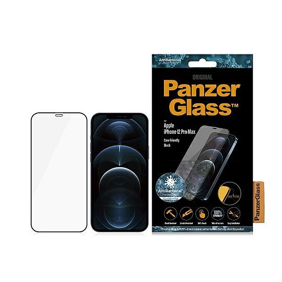 PanzerGlass E2E Super+ Microfracture antibakteriális edzett üveg iPhone 12 Pro Max készülékhez - fekete kerettel