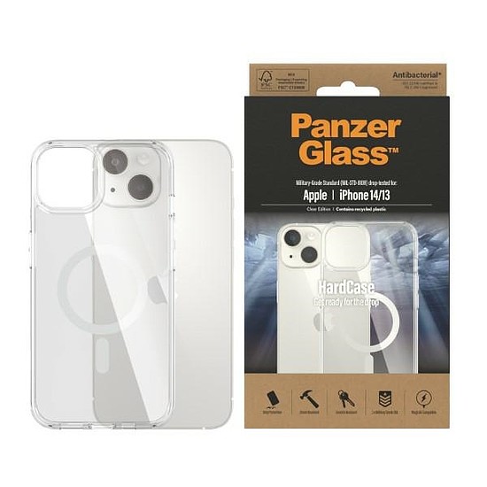 PanzerGlass kemény tok MagSafe antibakteriális katonai minősítésű tokkal iPhone 14/15/13 készülékhez - átlátszó