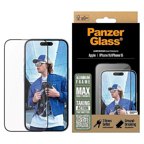 PanzerGlass képernyővédő fólia alumínium váz iPhone 16 6.1" Ultra-Wide Fit 2849