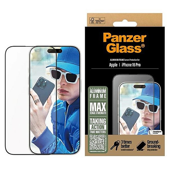 PanzerGlass képernyővédő fólia alumínium váz iPhone 16 Pro 6,3" Ultra-Wide Fit 2850