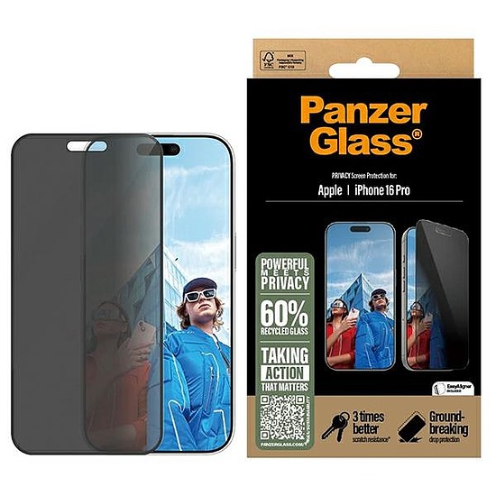 PanzerGlass Privacy képernyővédő fólia iPhone 16 Pro 6,3" Ultra-Wide Fit P2862