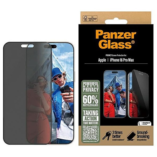 PanzerGlass Privacy képernyővédő fólia iPhone 16 Pro Max 6,9" Ultra-Wide Fit P2864